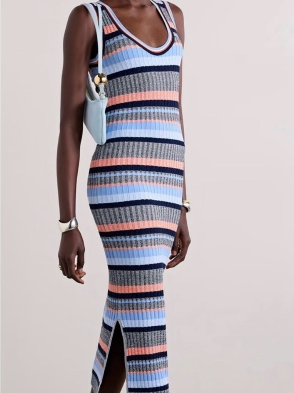 Retail $448 Veronica Beard Striped Ribbed Midi Dress i12 XL - Picture 2 of 6